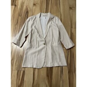 Maurice's One Button Oversized Boyfriend Blazer Tan & White Stripe XS Academia